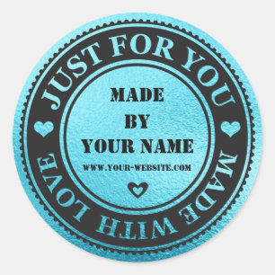 Handmade Just For You Made With Love Blue White Classic Round Sticker