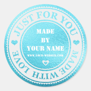 Handmade Just For You Made With Love Blue White Classic Round Sticker