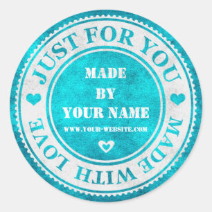 Handmade Just For You Made With Love Turquse White Classic Round Sticker