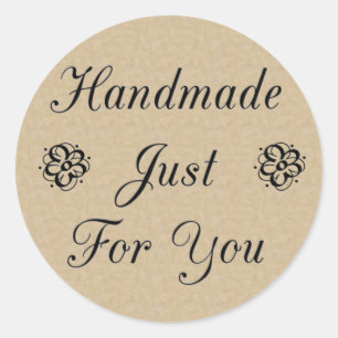 Handmade Just For You on Kraft Look Background Classic Round Sticker