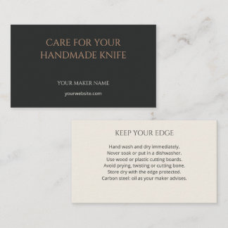 Handmade Kitchen Knife Care Card Custom Maker Inse