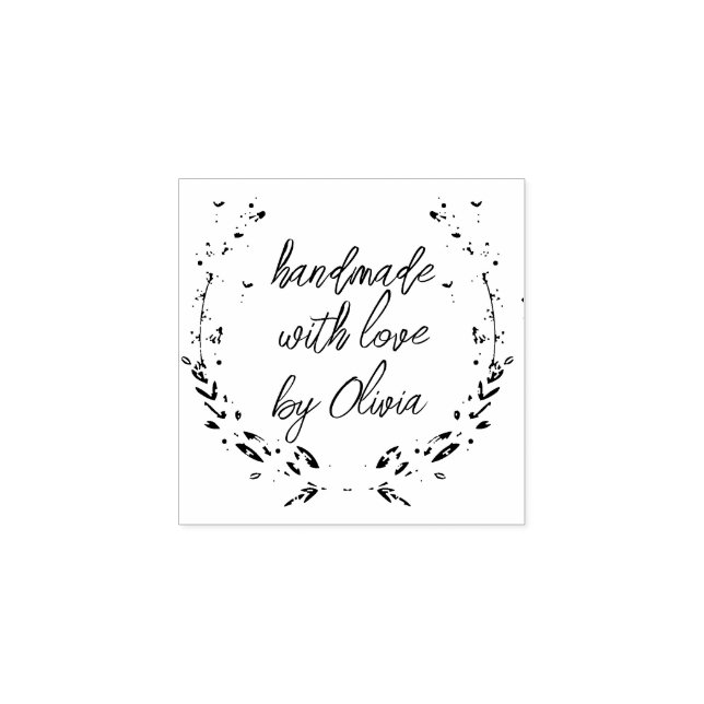 Handmade Lavender Hearts Wreath Rubber Stamp (Imprint)