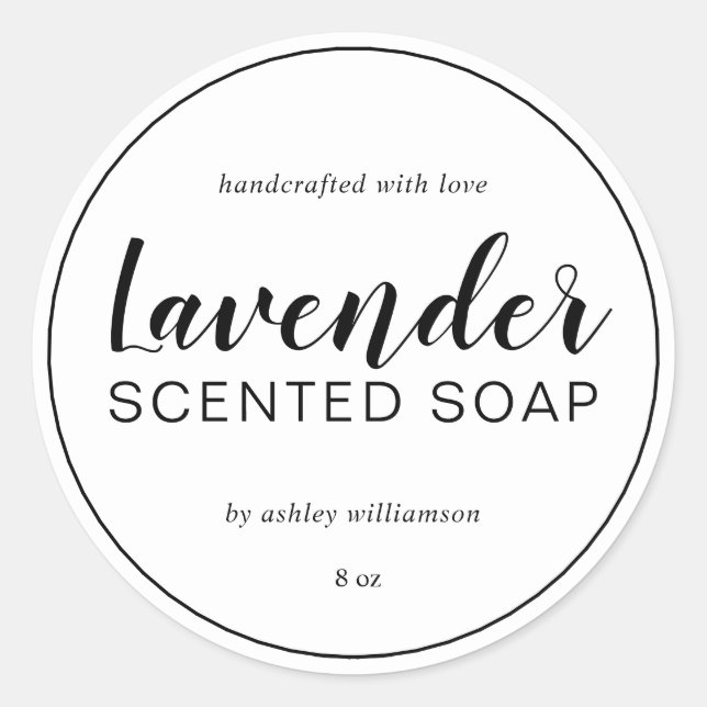Handmade Lavender Soap Chic Calligraphy White Classic Round Sticker (Front)