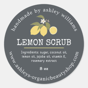 Handmade Lemon Scrub Organic Skincare Jar Classic Round Sticker