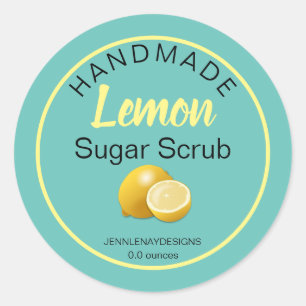 Handmade Lemon Sugar Scrub Yellow Teal  Classic Round Sticker