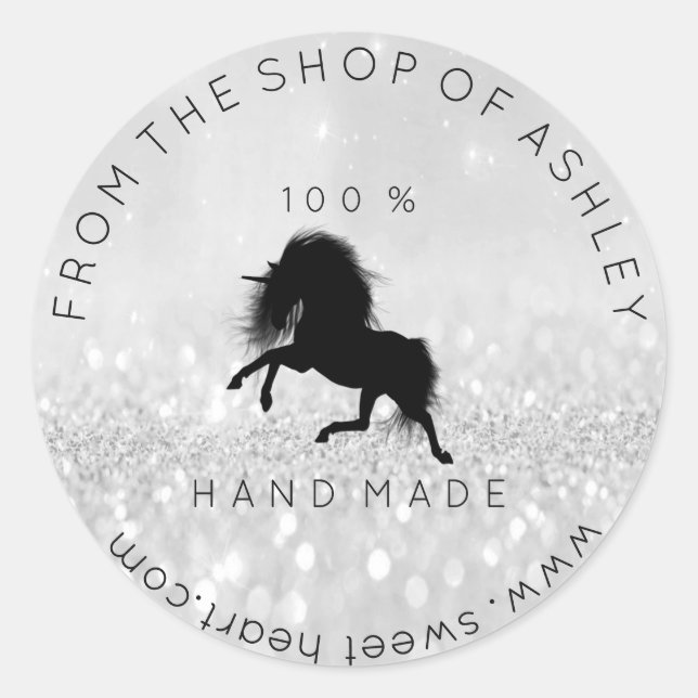 Handmade Logo From Name Web Grey Unicorn Black Classic Round Sticker (Front)