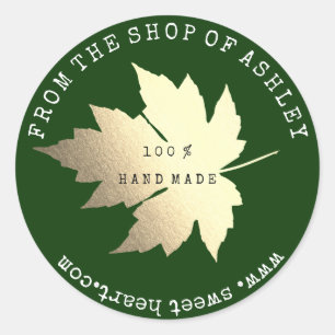 Handmade Logo Name Maple Leaf Web Cali Green Gold Classic Round Sticker