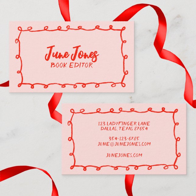Handmade Loops Doodle Whimsical Inky Chic Red Pink Business Card (Handmade Loops Doodle Whimsical Inky Chic Red Pink Business Card
)