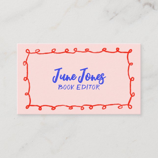 Handmade Loops Doodle Whimsical Inky Red Blue Pink Business Card (Front)