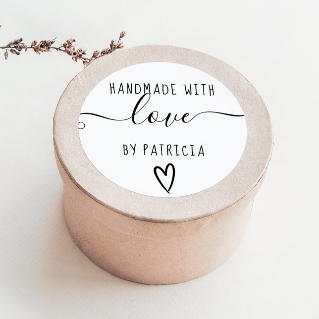 Handmade love typography minimalist  black white classic round sticker (Creator Uploaded)