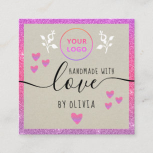 Handmade love typography Pink Glitter Ombre kraft Square Business Card