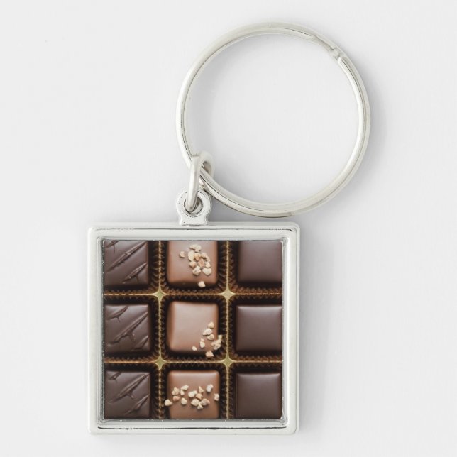 Handmade luxury chocolate in a box key ring (Front)