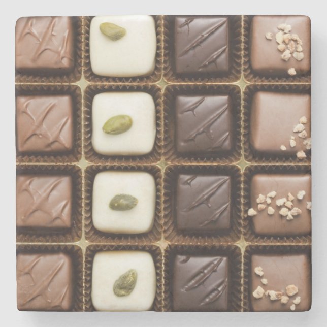 Handmade luxury chocolate in a box stone coaster (Front)