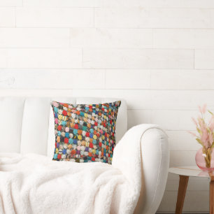 Handmade multicolored patchwork, circles pillow.   cushion