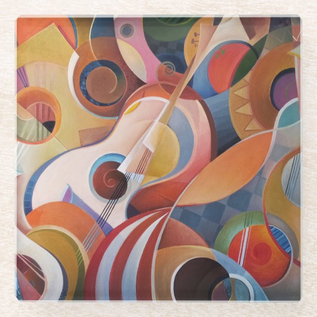 Handmade Music Abstract Painting Glass Coaster (Front)
