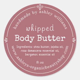 Handmade Organic Body Butter Label Dusty Rose