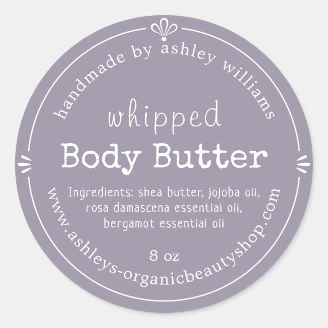 Handmade Organic Body Butter Label Lavender Mist (Front)