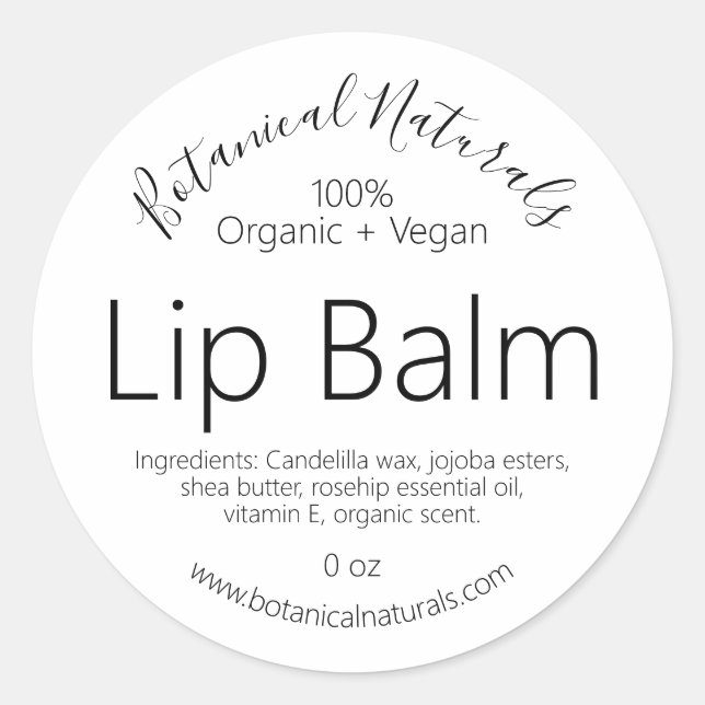 Handmade Organic Vegan Pure Lip Balm Labels (Front)