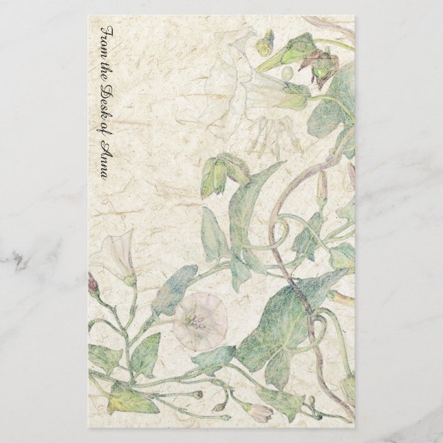 Handmade Paper Morning Glory Flowers Stationery (Front)
