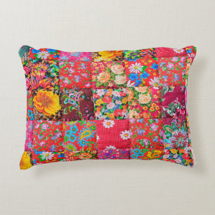 Handmade patchwork quilt with floral pattern as ba decorative cushion