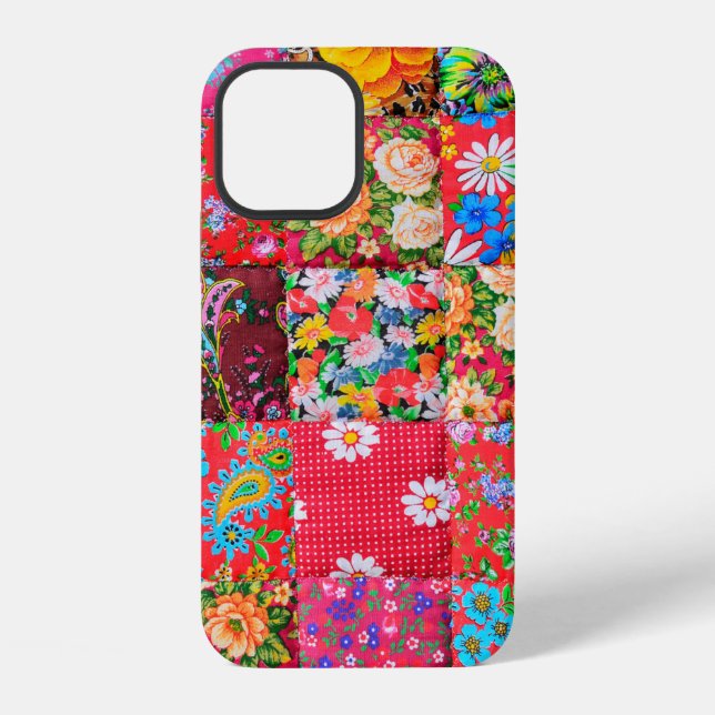 Handmade patchwork quilt with floral pattern as ba iPhone case (Back)