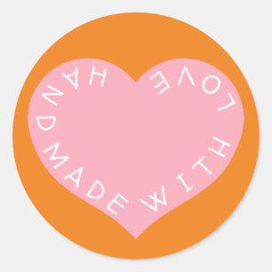 Handmade Pink Love heart Classic Round Sticker