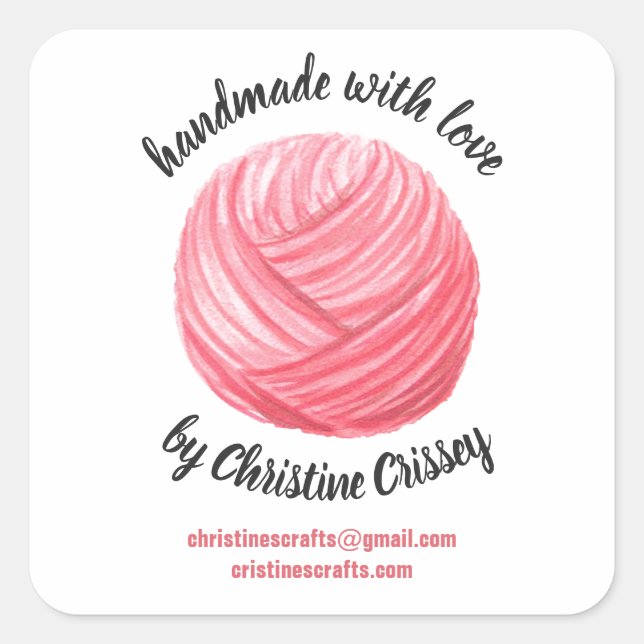 Handmade Pink Yarn Crochet | Knitting Business Square Sticker (Front)