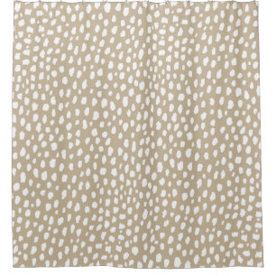 Handmade polka dot brush spots (white/tan) shower curtain
