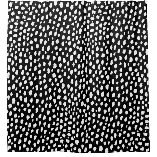 Handmade polka dot brush strokes (black and white) shower curtain (Front)