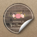 Handmade Product Vintage Floral Rustic Wood Classic Round Sticker<br><div class="desc">Handmade Product Vintage Floral Rustic Wood Business Stickers.</div>