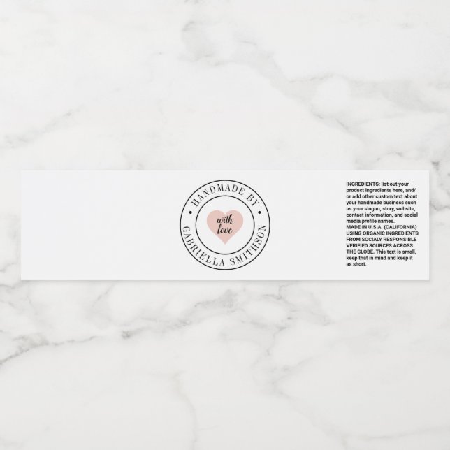 Handmade Product Wrap Around Label Pink Heart (Single Label)