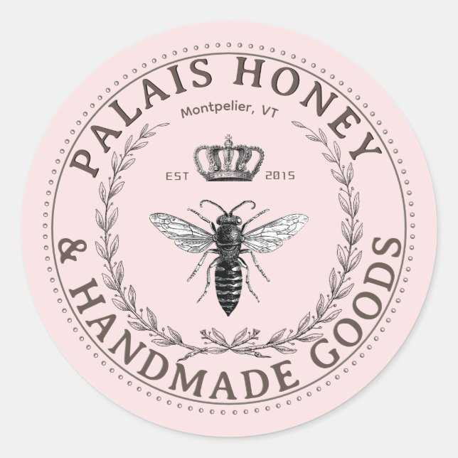 Handmade Products Apiary Honey Queen Wreath Crown  Classic Round Sticker (Front)
