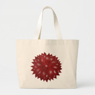 Handmade Red Dahlia Flower Pen Sketch Large Tote Bag