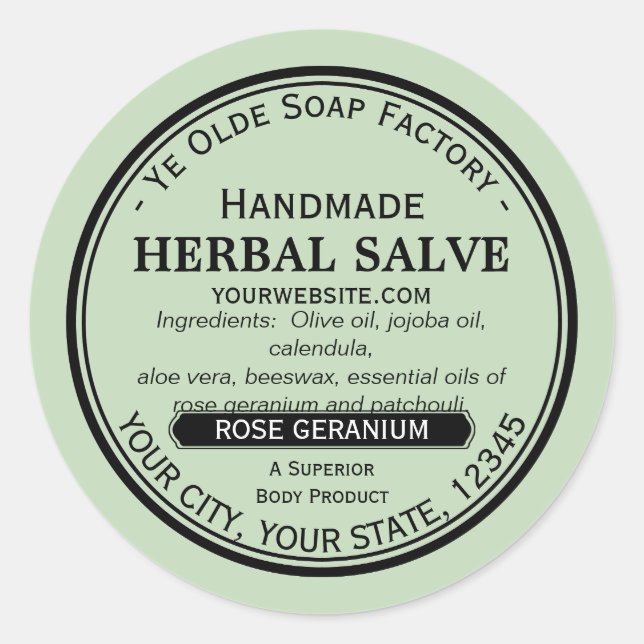 Handmade Round Salve Lotion Labels Old Fashioned (Front)