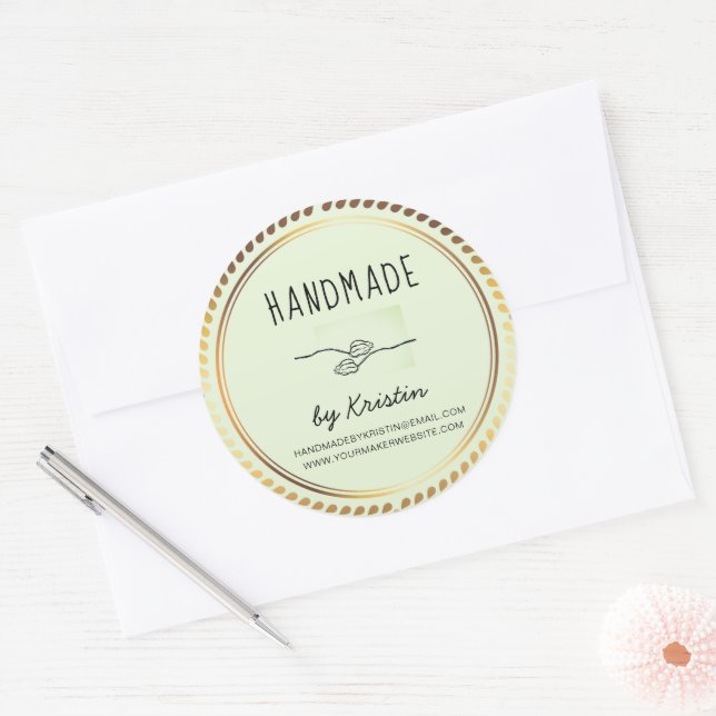 Handmade Rustic Green Golden Frame Classic Round Sticker (Envelope)