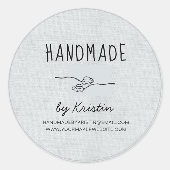 Handmade Rustic Grey Canvas Classic Round Sticker (Front)
