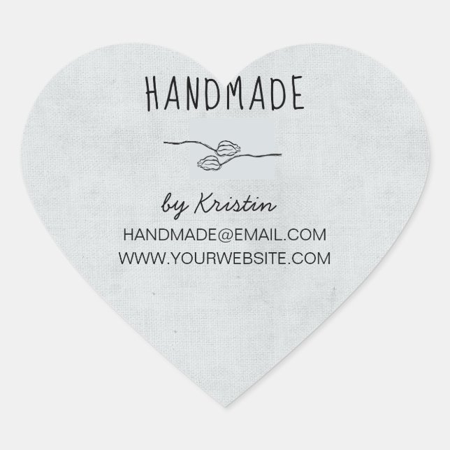 Handmade Rustic Grey Canvas Heart Sticker (Front)