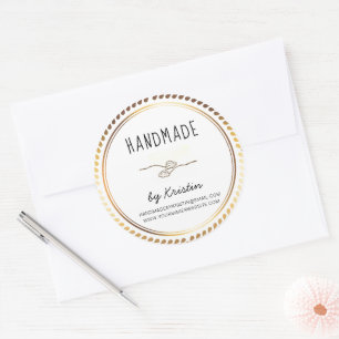 Handmade Rustic White Golden Frame Classic Round Sticker