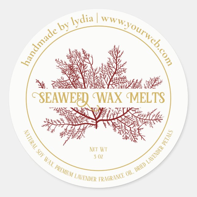 Handmade Seaweed Wax Melts Round Sticker (Front)