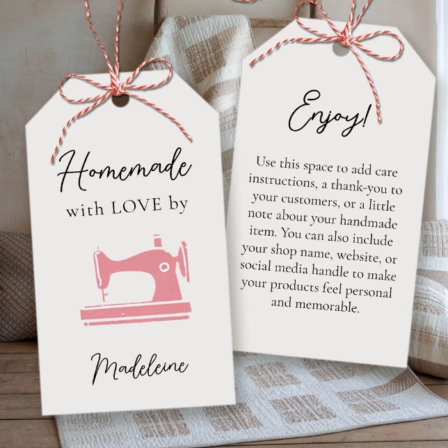 Handmade Sewing Artisan Crafter Quilter Pink Label (sewing quilting sew handmade artisanal homemade product tag gifting christmas bridal baby shower)