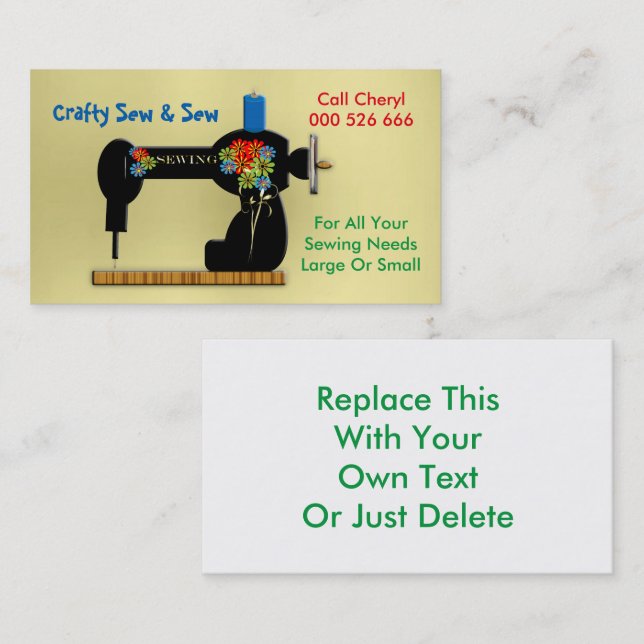 Handmade Sewing Repairs Dressmaker Business Card (Front/Back)