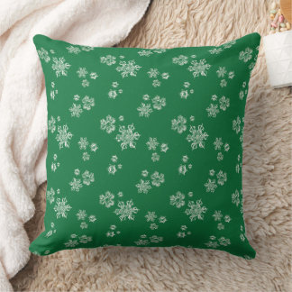 Handmade Snowflake Flurries - Bright Green & White Cushion