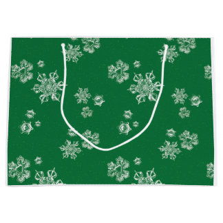 Handmade Snowflake Flurries - Bright Green & White Large Gift Bag