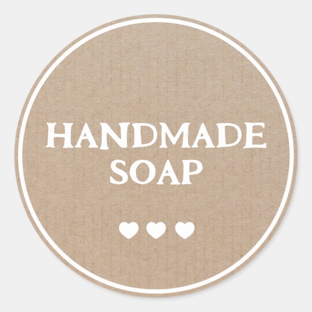Handmade Soap Brown Kraft Paper Retro Boho Classic Round Sticker (Front)