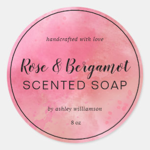 Handmade Soap Custom Calligraphy Pink Watercolor Classic Round Sticker