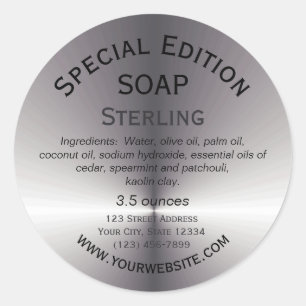 Handmade Soap Label Round Sticker Metallic Silver