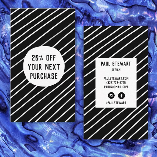Handmade Stripes Minimalist Cool Black & White Discount Card (Creator Uploaded)