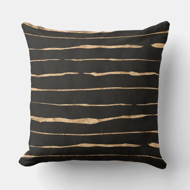 Handmade Stripes pattern gold-rose & Black Cushion (Front)