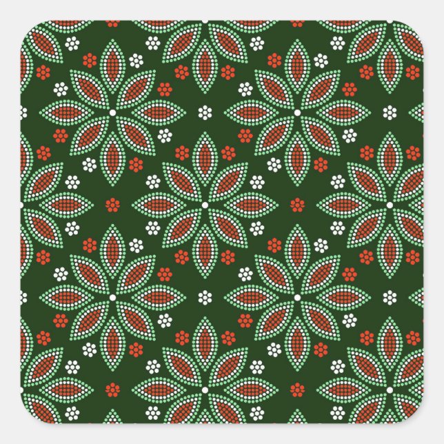 Handmade Style Dot Mandala Floral Pattern Square Sticker (Front)