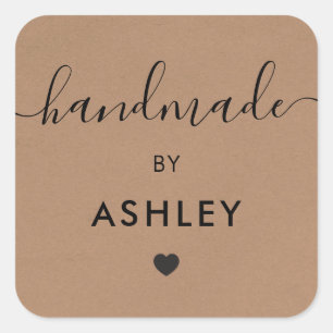 Handmade Tags, Custom Craft Shop Gift Tag, Kraft Square Sticker
